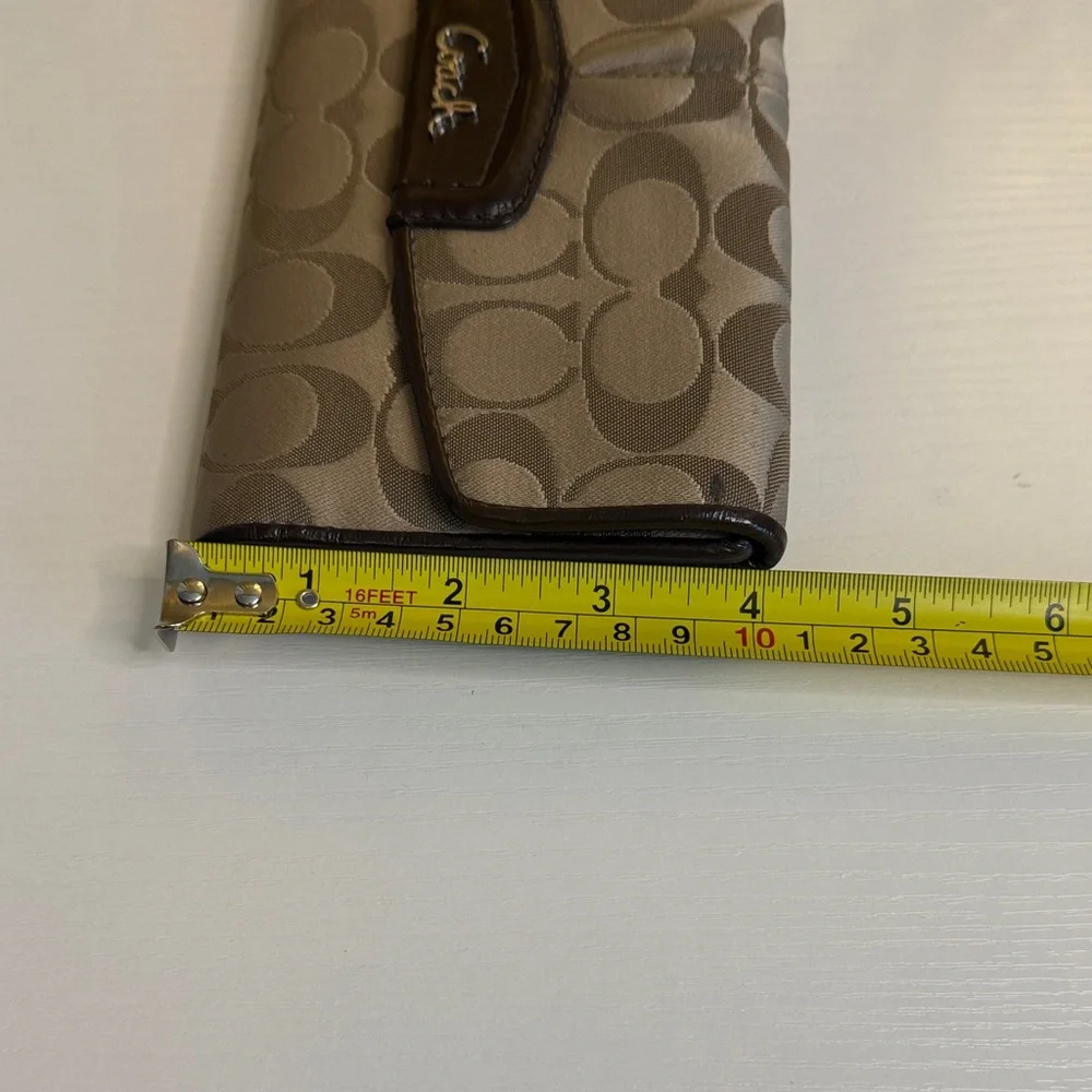 Coach Ashley signature Sateen Checkbook Wallet in khaki and brown
